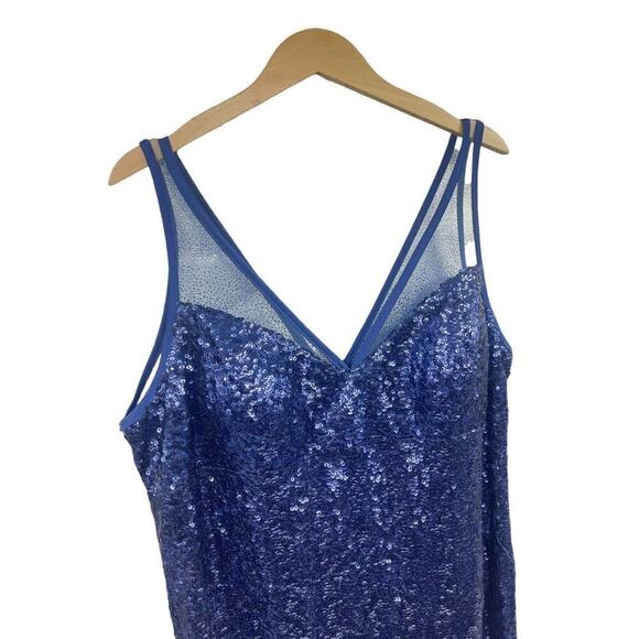 Faviana Long Blue Sequin Prom Dress Gown Formal Womens Plus Size 16 - Picture 2 of 8